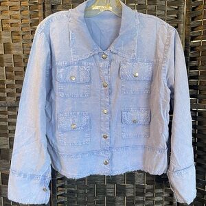 Giocam Women's Light Blue Demin Casual snap Button-Front Pocket Shirt/Jacket
